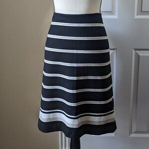 Cato womens 14 black white tan horizontal striped stretchy A-line skirt back zip